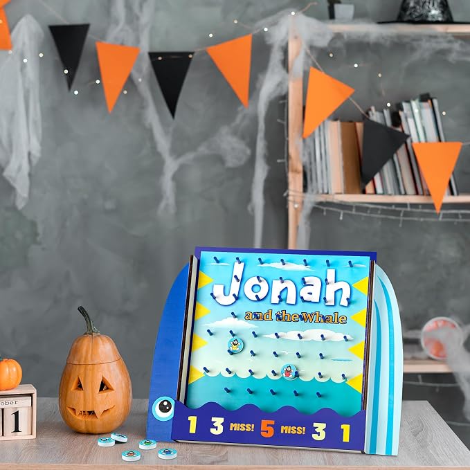 8 Pcs Jonah and The Whale Halloween Disk Drop Game Wood Tabletop Religious Disc - Image 5