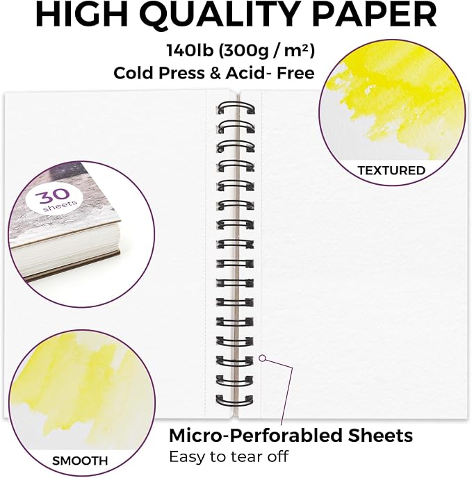 Funto Watercolor Pad 5.5x8.5, 30 Sheets, 140lb/300gsm, Double-Sided Cold Press - Image 3