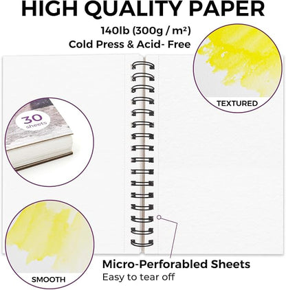 Funto Watercolor Pad 5.5x8.5, 30 Sheets, 140lb/300gsm, Double-Sided Cold Press - Image 3