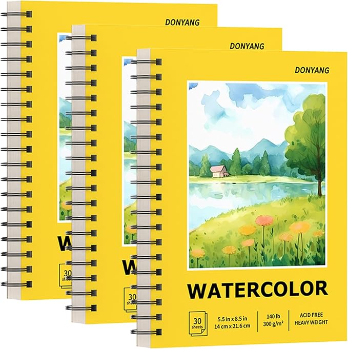 Watercolor Paper Pad, 5.5" x 8.5" Spiral Bound Art Sketch Book, Artist Water by Donyang