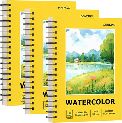 Watercolor Paper Pad, 5.5" x 8.5" Spiral Bound Art Sketch Book, Artist Water by Donyang