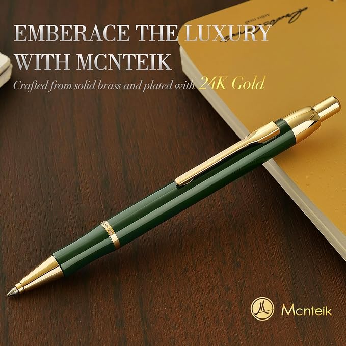 Green lacquer Gel Pen With 24K Gold Finish, Retractable, Gift Pen Set, - Image 2