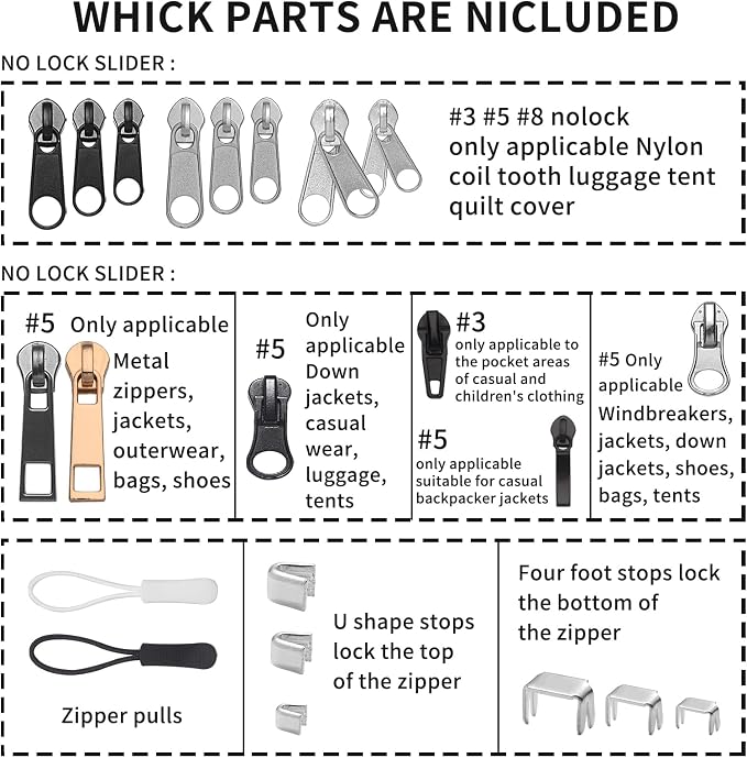 JEXZON Zipper Repair Kit, #3#5#8 Zipper Slider Replacement - Image 2
