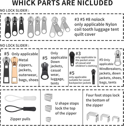 JEXZON Zipper Repair Kit, #3#5#8 Zipper Slider Replacement - Image 2
