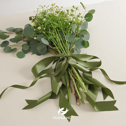HUIHUANG Moss Green Satin Ribbon 1/2 inch X 50 Yards Continuous, DIY Crafts - Image 3