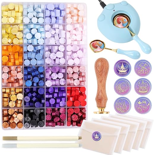 Wax Seal Kit with 24 Colors Wax Seal Beads 600pcs, Electric Sealing Wax Warmer by WASOHLING