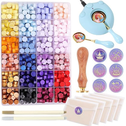 Wax Seal Kit with 24 Colors Wax Seal Beads 600pcs, Electric Sealing Wax Warmer by WASOHLING