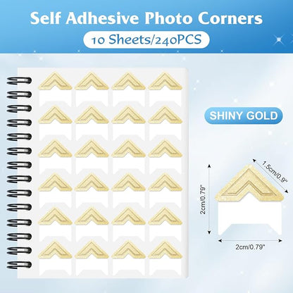 GOONAVI 10 Sheets 240 PCS Shiny Gold Acid-Free Photo Corners Notebook, - Image 2