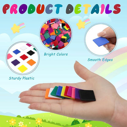 Coopay 1000 Pcs Plastic Square Color Tiles, Bingo Chips, Poker Chips, Color - Image 4