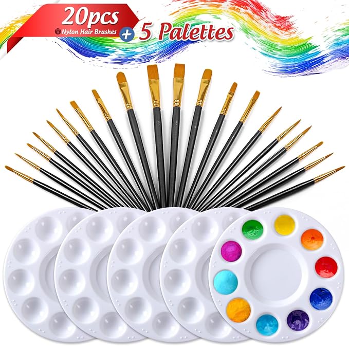Halloween Paint Brushes Palettes Set by DUGATO, 2 Packs/20pcs Round Pointed Tip - Image 2