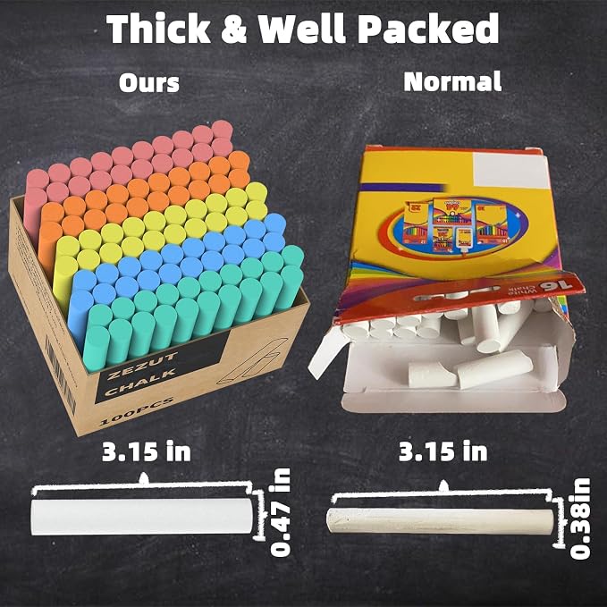 Colored Chalk 100PCS, Low Dust Chalks Stick Bulk - Image 2