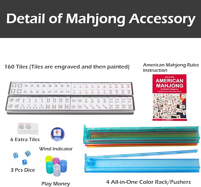American Mahjong Game Set, 166 Quality White Tiles, 4 All-in-One Color - Image 3