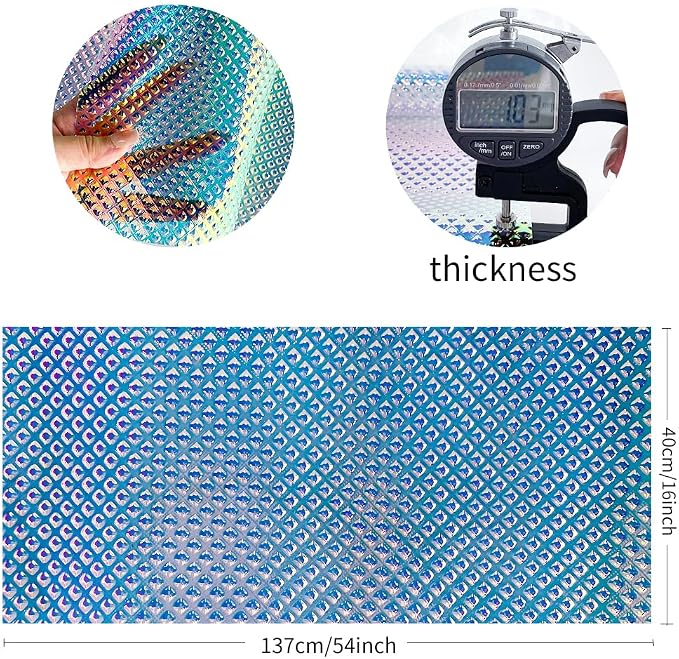 ONEART | Iridescent Transparent Embossed Vinyl Holographic Blue Clear PVC Vinyl - Image 4