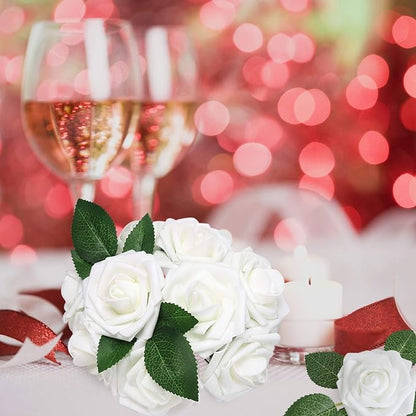 AmyHomie Artificial Flower White Rose 25pcs Real Looking Fake Roses w/Stem - Image 6