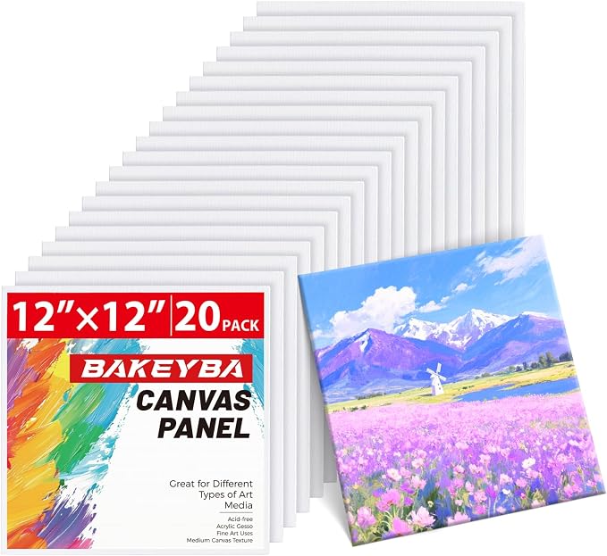Flat Canvas Boards 20 Pack, 12x12 Inch Cotton Painting Canvas Panels White Blank by Unknown