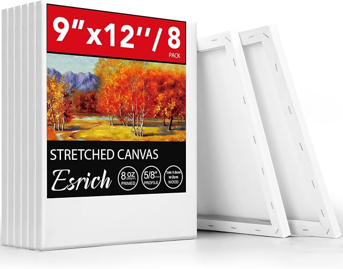 ESRICH Stretched Canvas for Painting, 8 Pack 9x12 Inch Canvas Value Pack by ESRICH