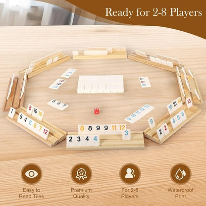 2-8 Players Rummy Game Set, 214 Melamine Tiles, 8 Wooden Racks, Drawstring Bag - Image 3