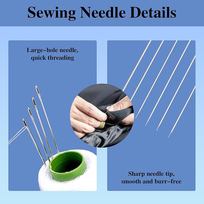 Big Eye Steel Sewing Needles Kit, Thread Ripper, Threaders and 6 Color Threads - Image 7