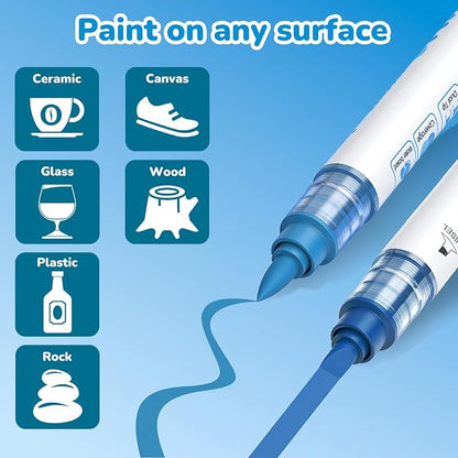 Guangna 12 Blue Dual Tip Acrylic Paint Markers, Brush Tip & Chisel Tip Acrylic - Image 6