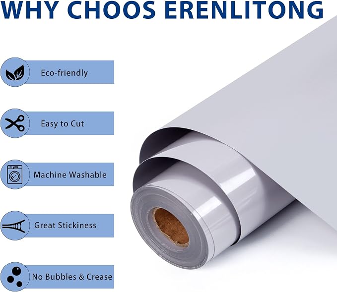 RENLITONG Grey Iron on Vinyl 12Inch by 50ft Roll HTV Heat Transfer Vinyl - Image 2