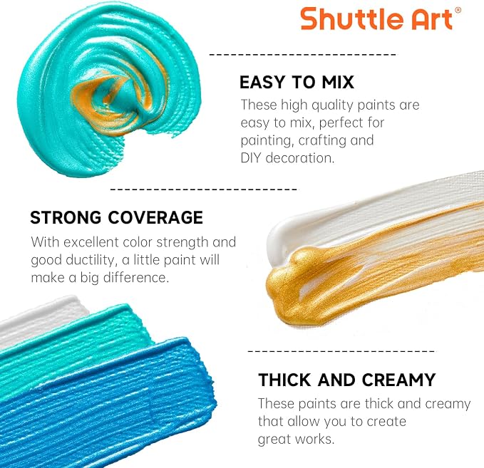 Shuttle Art 30 Colors Metallic Acrylic Paint, Artist Grade Metallic Paint in - Image 4