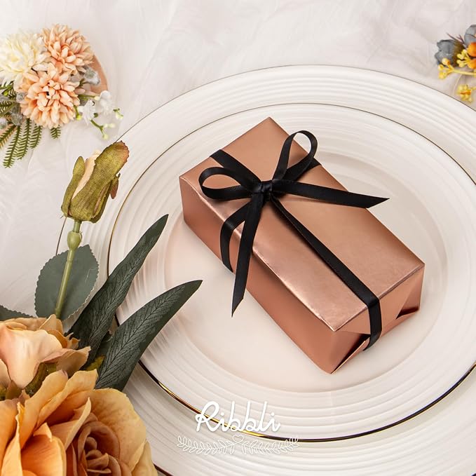 Ribbli Black Satin Ribbon Double Faced Satin 1/4 Inch x Continuous 100 - Image 2