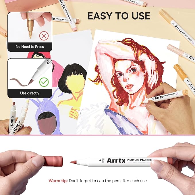 Arrtx 30 Colors Skin Color Acrylic Paint Pens, Skin Tone Paint Markers Paint - Image 2