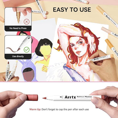 Arrtx 30 Colors Skin Color Acrylic Paint Pens, Skin Tone Paint Markers Paint - Image 2