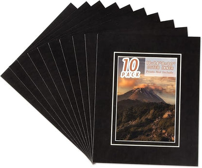 HOTUO 10 Pack Acid Free Black Picture Frame Mats, Pre-Cut 11x14 Picture Mats by HOTUO