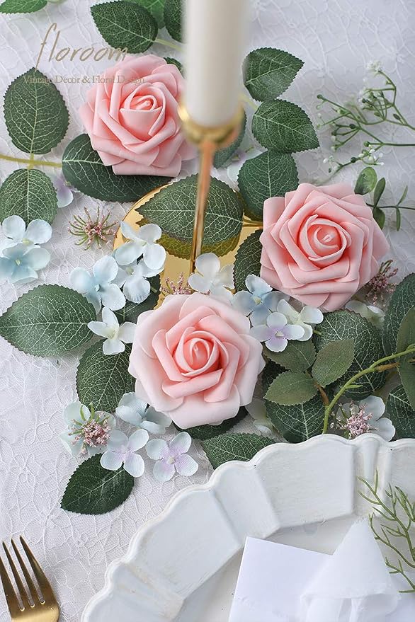 Floroom Artificial Flowers 25pcs Realistic Peach Pink Foam Fake Roses - Image 2