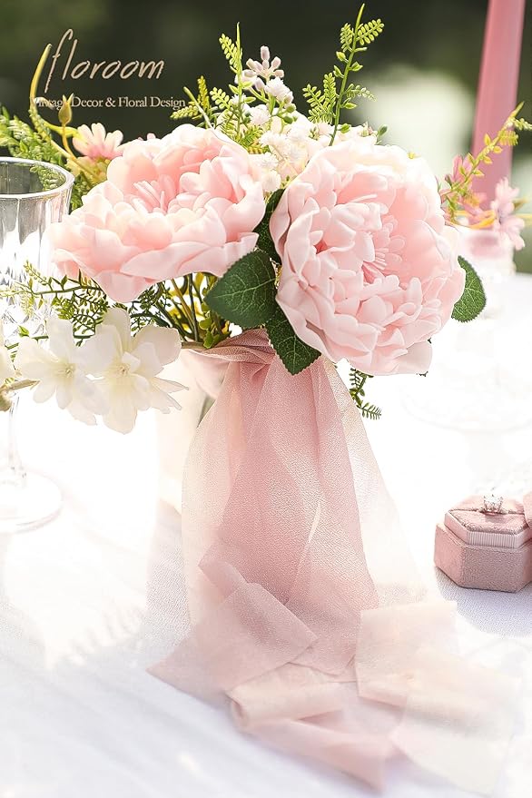Floroom Artificial Flowers 16pcs 4" Blush Blooming Peonies Real Looking Foam - Image 4