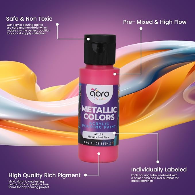 Acrylic Pouring Paint Set | 30 Vibrant Colors Including An Array Of Metallic - Image 2