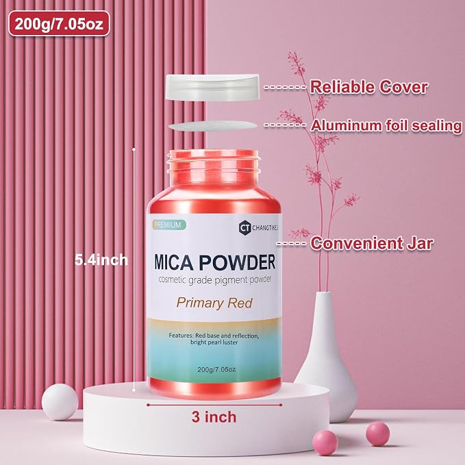 Mica Powder, 7.05OZ（200g）, Primary Red Mica Powder Pigment - Image 3