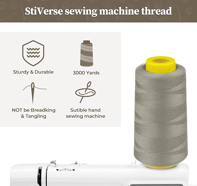 3000 Yards Serger Thread, 5 Colors Cones of All Purpose Thread - Image 3