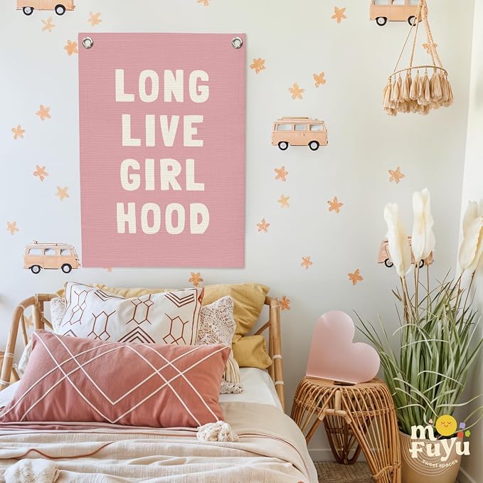 Toddler Girl Room decor, Long Live Girlhood Pink Linen Banner, Nursery Playroom - Image 7