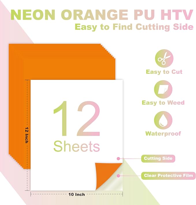 Neon Orange PU Heat Transfer Vinyl, Compatible - Image 2