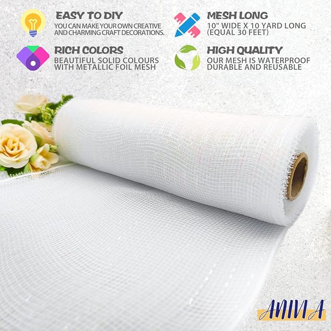 Anivia Deco Mesh Ribbon, 10inch x 30 Feet Each Roll Metallic Foil Mesh Ribbon - Image 3