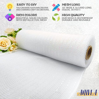 Anivia Deco Mesh Ribbon, 10inch x 30 Feet Each Roll Metallic Foil Mesh Ribbon - Image 3
