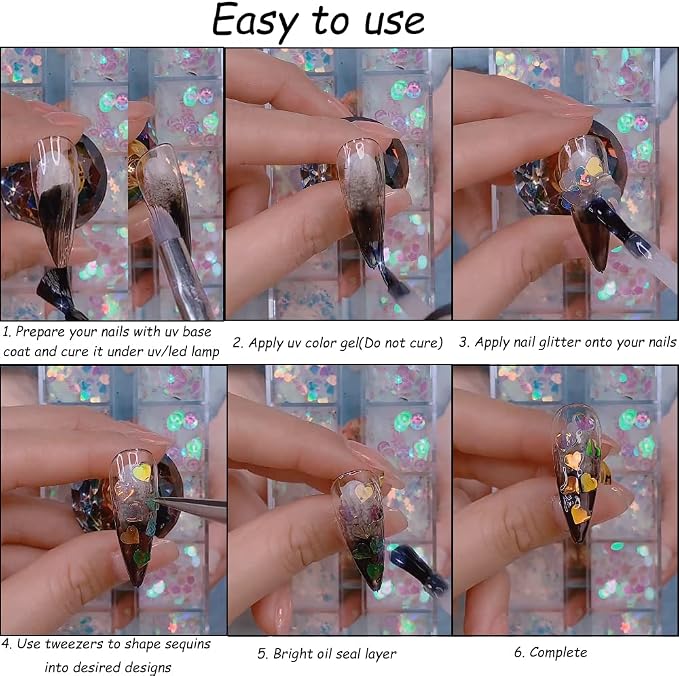 24 Grids Holographic Nail Sequins and 1 Pcs Tweezers, Iridescent Mermaid Flakes - Image 6