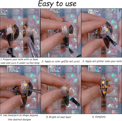 24 Grids Holographic Nail Sequins and 1 Pcs Tweezers, Iridescent Mermaid Flakes - Image 6