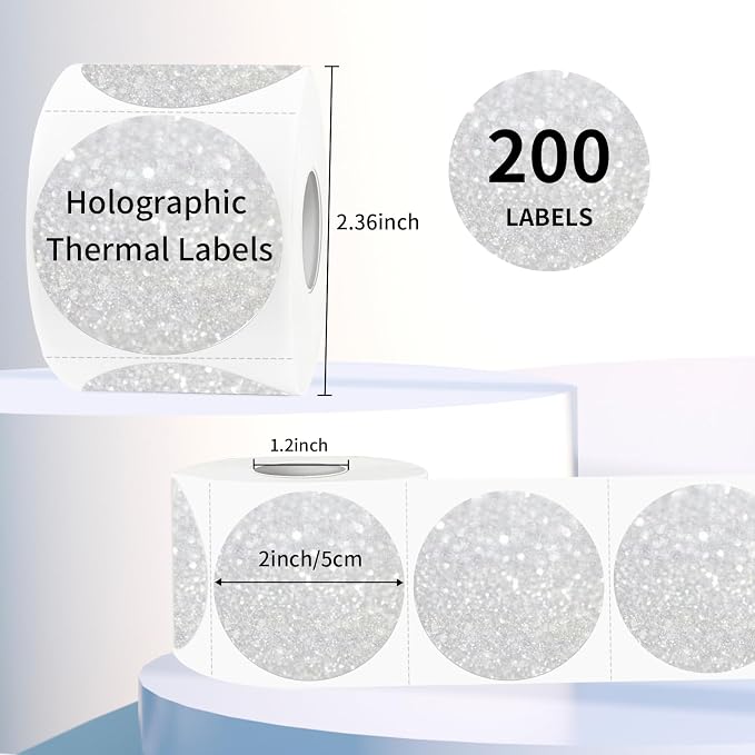 2" Holographic Thermal Label Stickers, Round Direct Thermal Label Stickers - Image 2