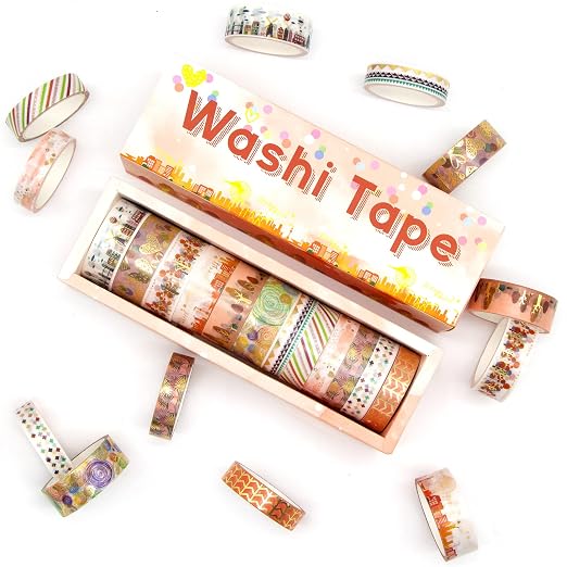MPOPUUL Gold Foil Washi Tape Set 12 Rolls - Image 3
