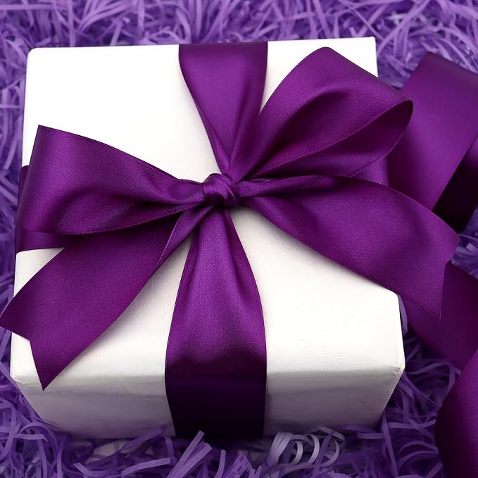 Purple Solid Satin Ribbon 2 Inch 25 Yards Solid Polyester Fabric Ribbon - Image 2
