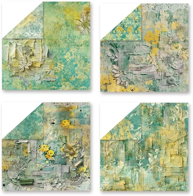 Green Lace Scrapbook Paper Vintage Flower Pattern Papers Pad 12×12, 24 Sheets - Image 4