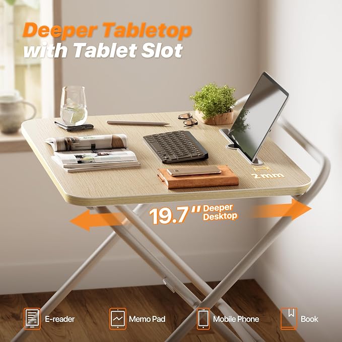 Huuger Folding Desk with 3-Level Adjustable Height and Tablet Slot, 24 Inch - Image 8