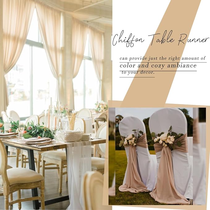 Champagne Chiffon Table Runner 30 x 120 Inches Sheer Table Runner 10ft Romantic - Image 6