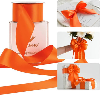HUIHUANG Orange Satin Ribbon 2 inch Wide Double Faced Satin Ribbon Orange Ribbon by HUIHUANG