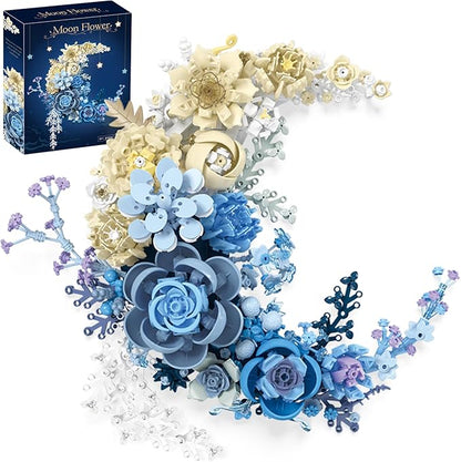 Blue Moon Flower Building Set, Botanical Collection Crescent-Shaped Artificial by Loyratche