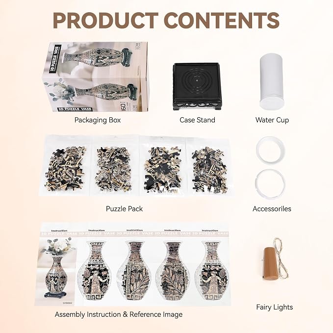 3D Puzzles Vase for Adults, 160 Pieces Plastic DIY Unique Flower Vase - Image 5