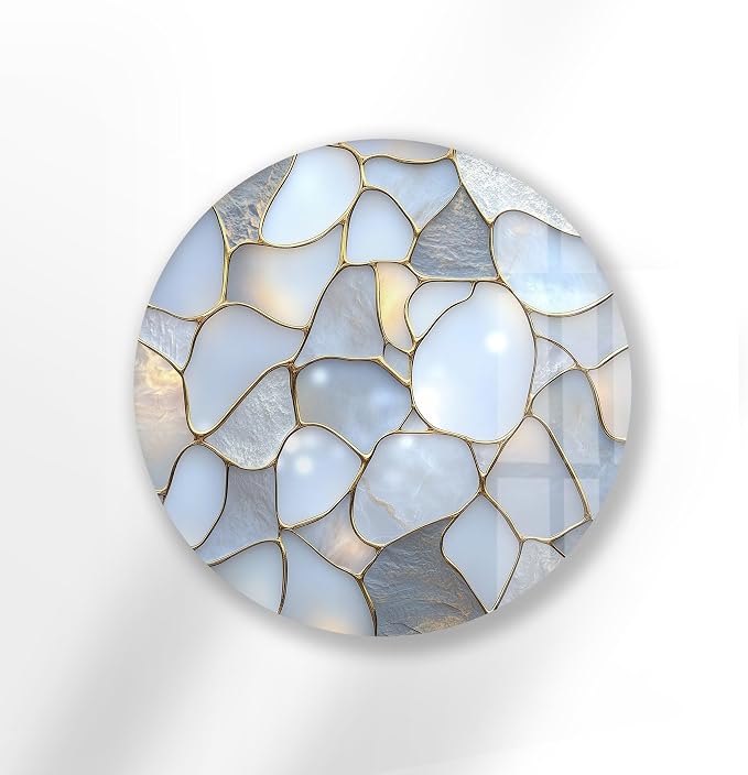 My Photostation.com 20'' Diameter White Stone Mosaic Round Glass Wall Art - Image 4